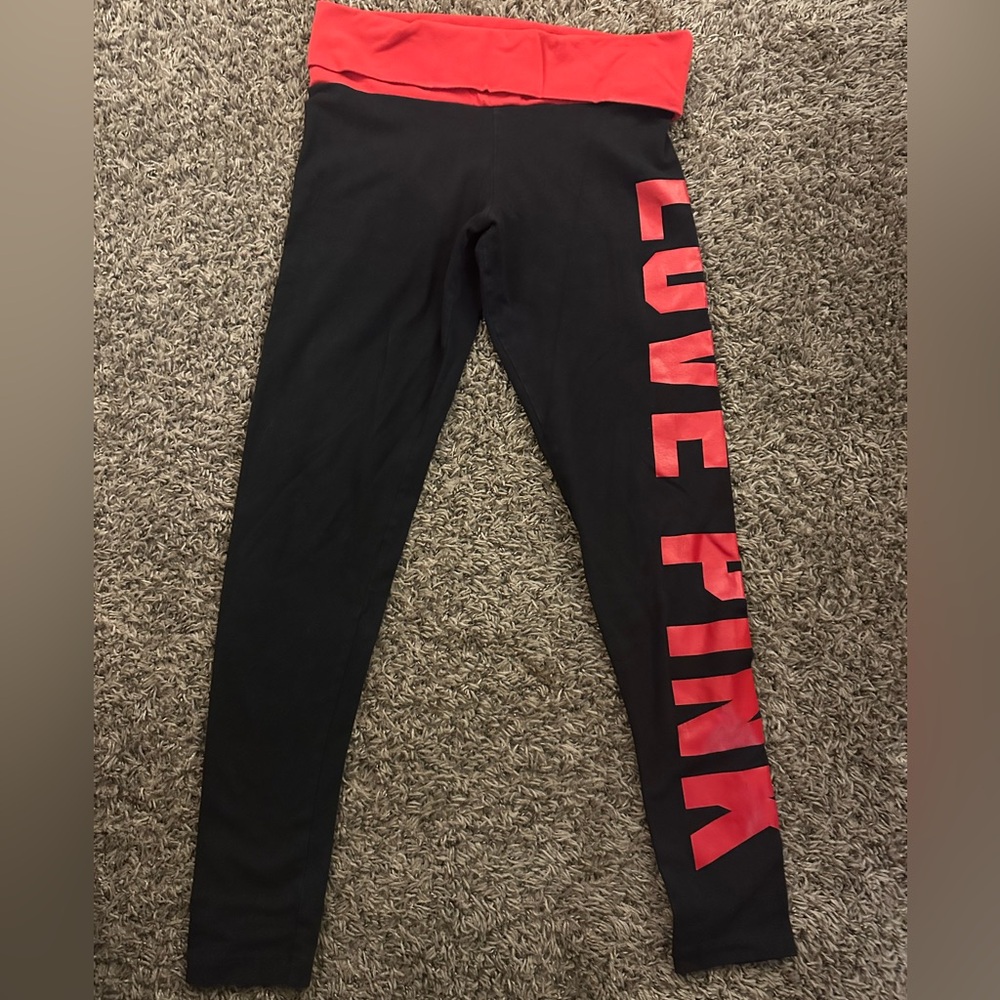 PINK Victoria's Secret Black Leggings with Red Accents